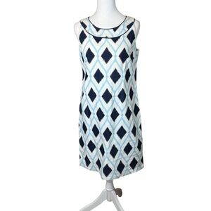 Talbots Petite Linen Blend Audrey Shift Dress Geometric 6P Vacation Nautical